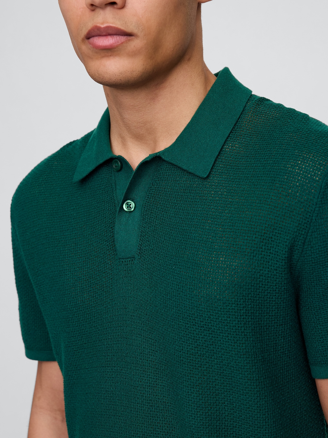 Textured Crochet Polo Sweater