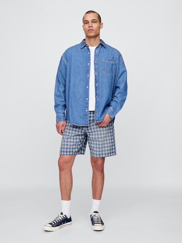 '90s Loose Denim Plaid Shorts
