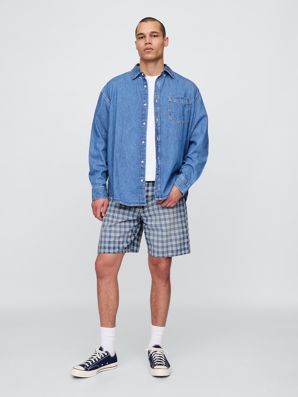 '90s Loose Denim Plaid Shorts