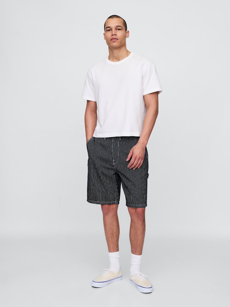 '90s Loose Denim Stripe Carpenter Shorts