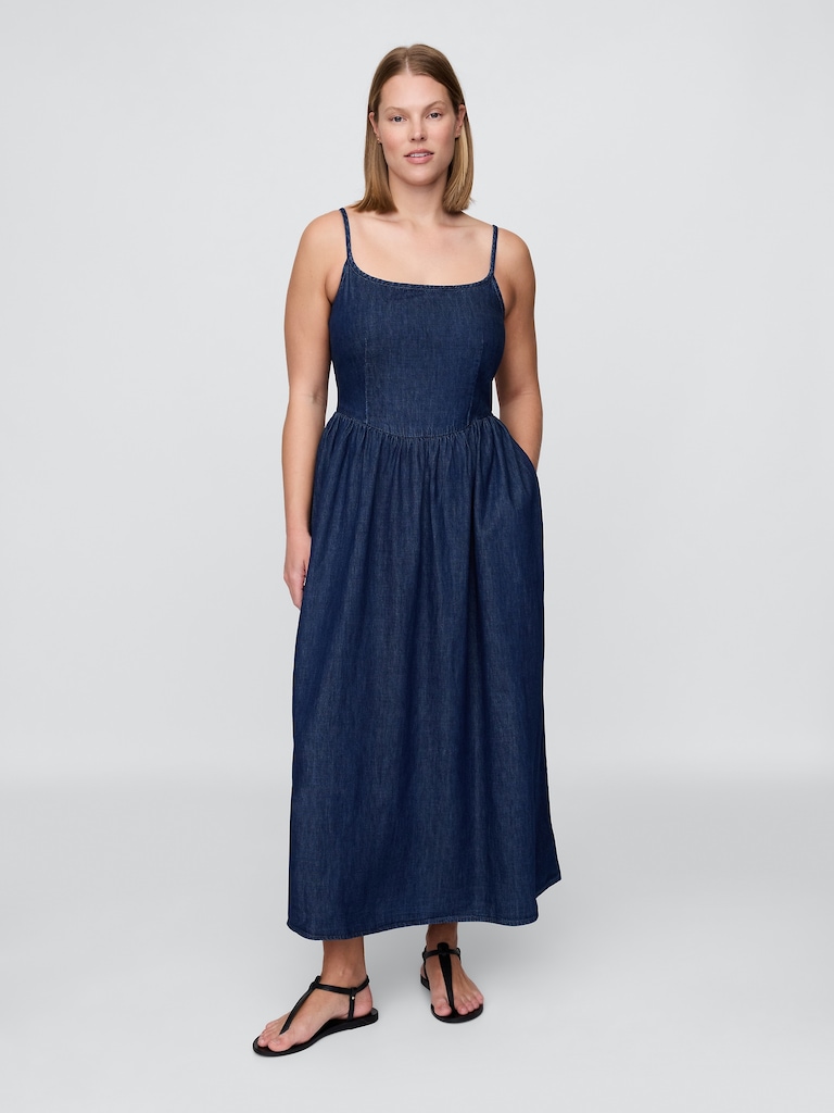 Denim Drop-Waist Maxi Dress
