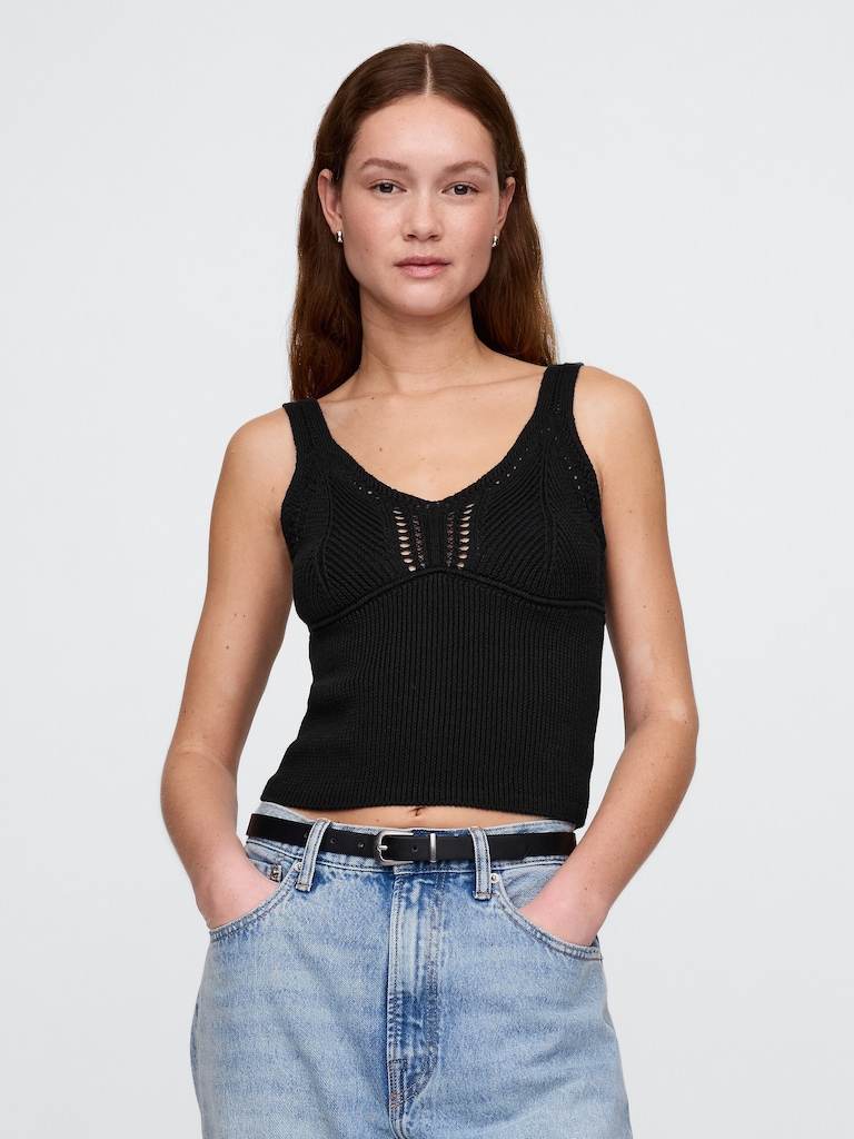 Crochet Sweater Crop Tank Top
