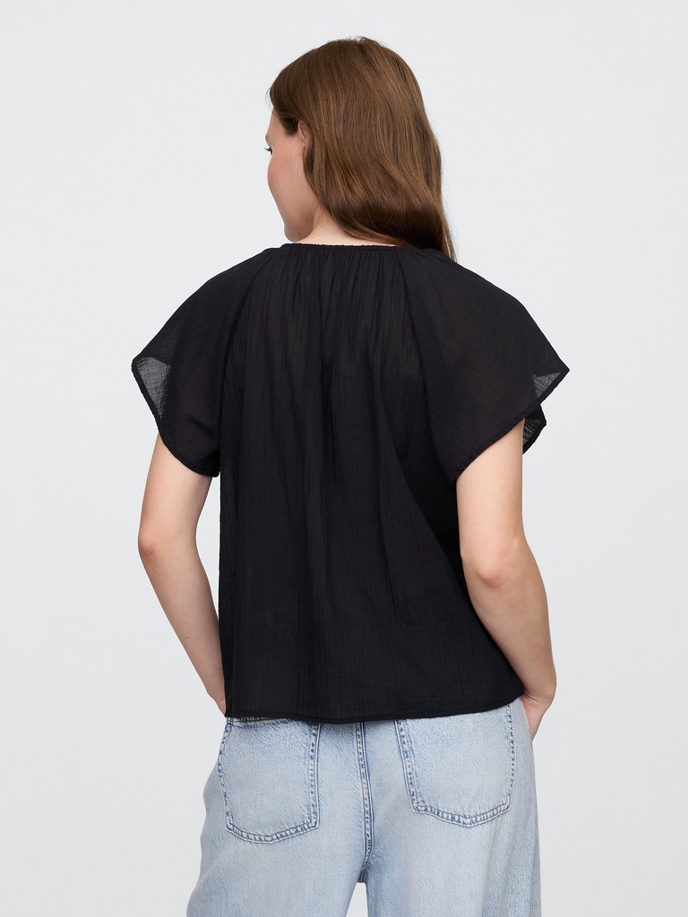 Relaxed Gauze Flutter Sleeve Top