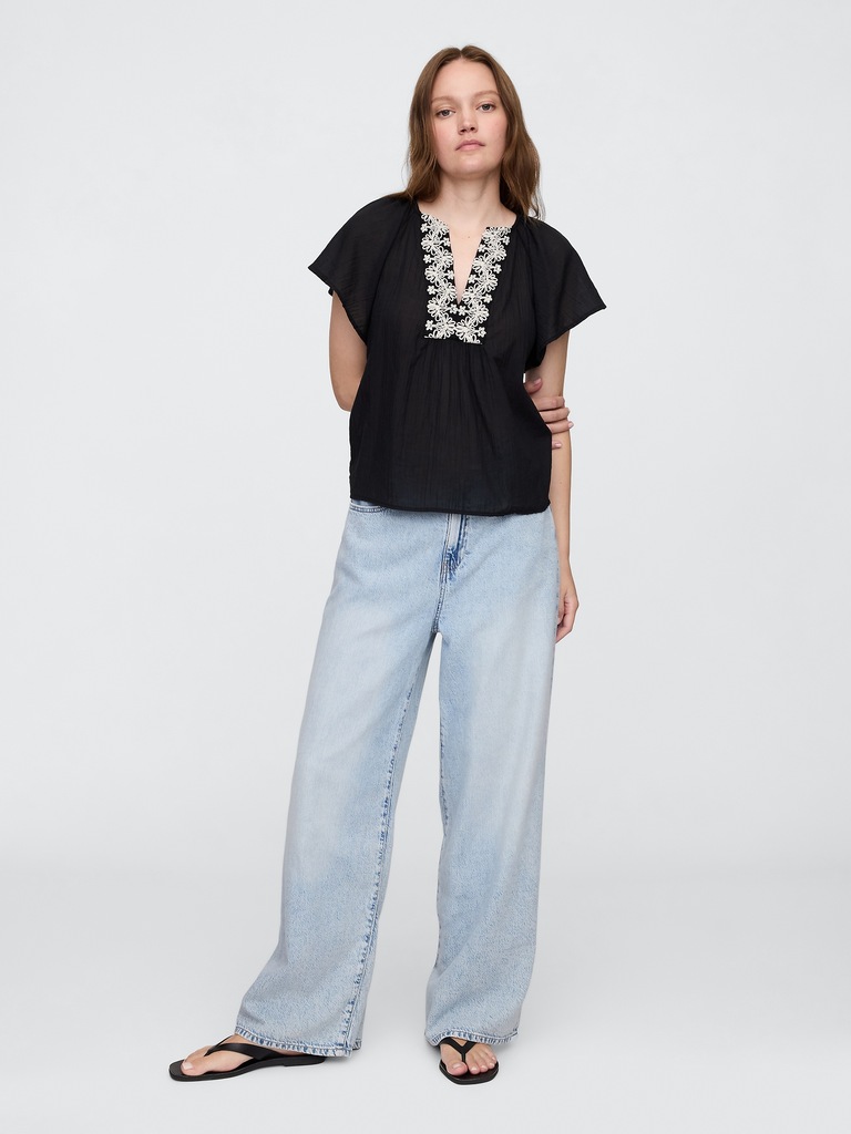 Relaxed Gauze Flutter Sleeve Top