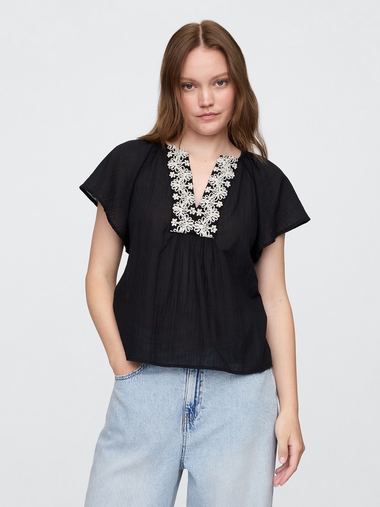 Relaxed Gauze Flutter Sleeve Top