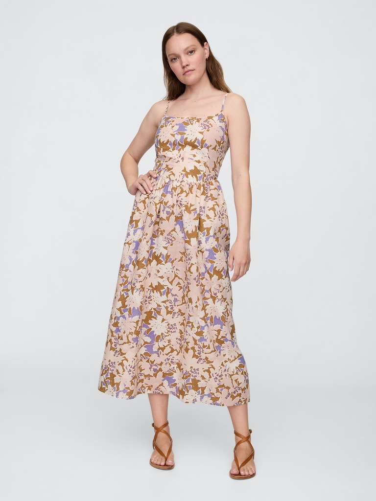 Linen-Blend Dip-Waist Midi Dress