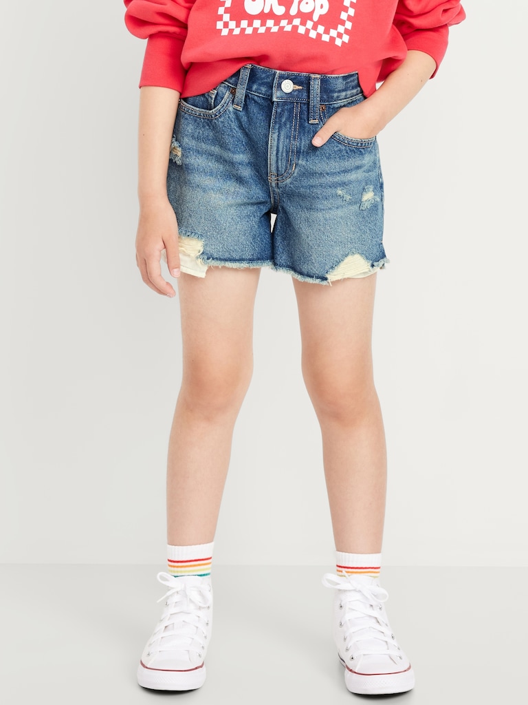 High-Waisted Ripped Frayed-Hem Jean Shorts for Girls