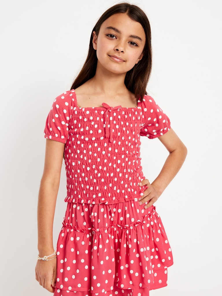 Short Puff-Sleeve Smocked Top for Girls
