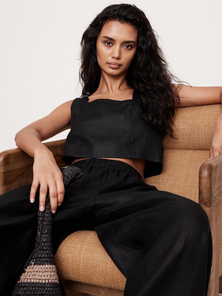 Linen Square-Neck Cropped Tank