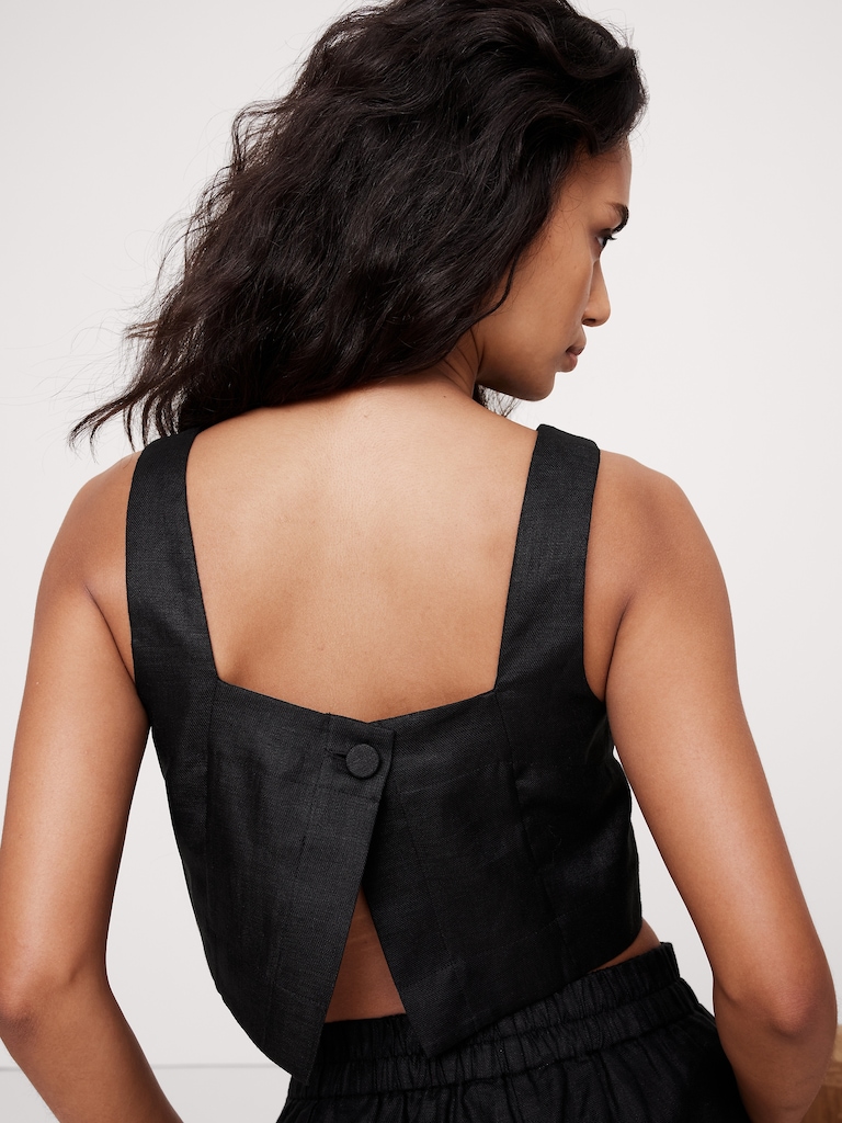 Linen Square-Neck Cropped Tank