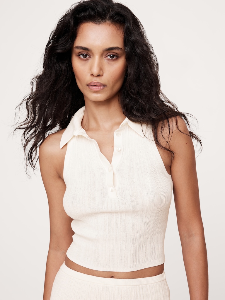 Crinkle Knit Sleeveless Polo