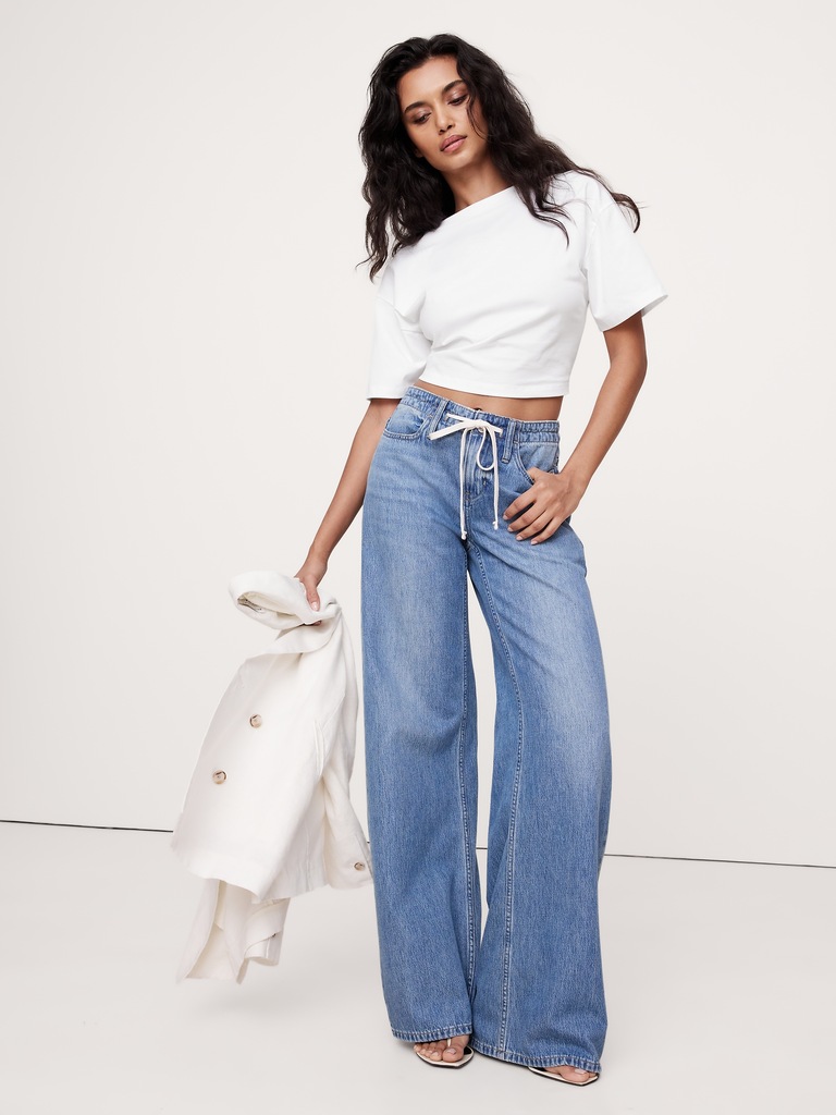 Cotton Cropped Keyhole-Back Top