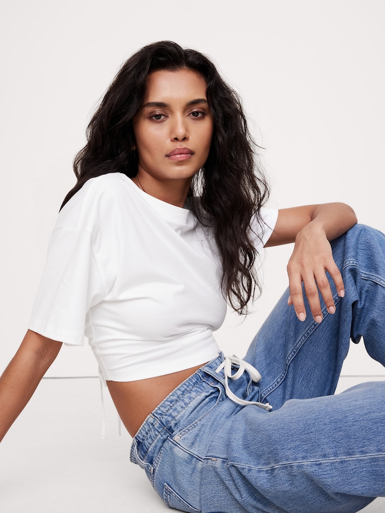 Cotton Cropped Keyhole-Back Top