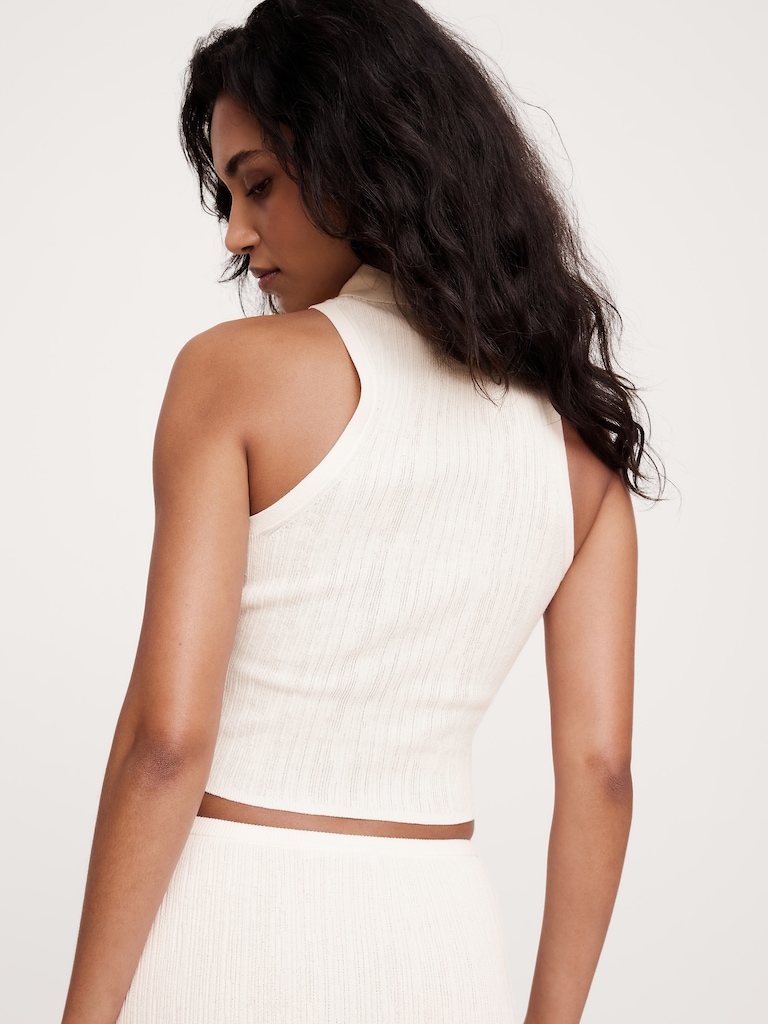 Crinkle Knit Sleeveless Polo