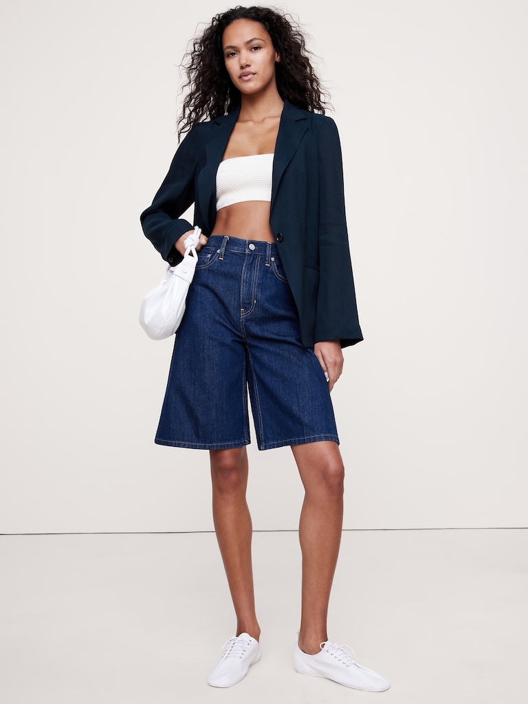 Linen-Viscose Open-Back Blazer