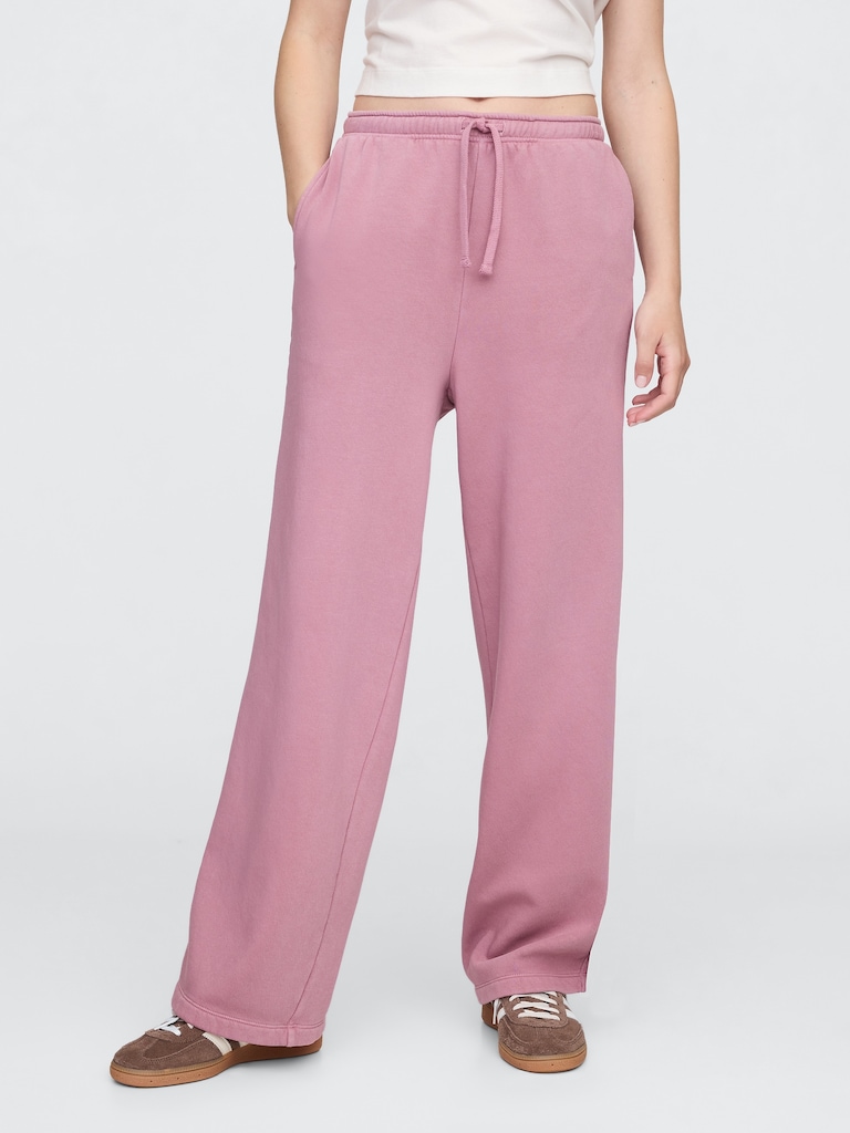 Fleece Rib-Seam Wide-Leg Pants