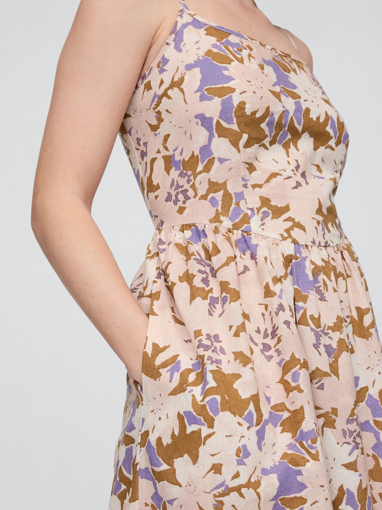 Linen-Blend Dip-Waist Midi Dress