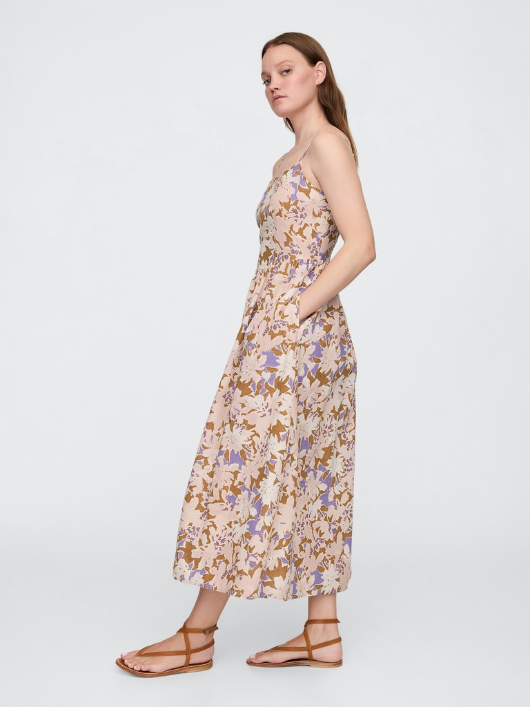 Linen-Blend Dip-Waist Midi Dress