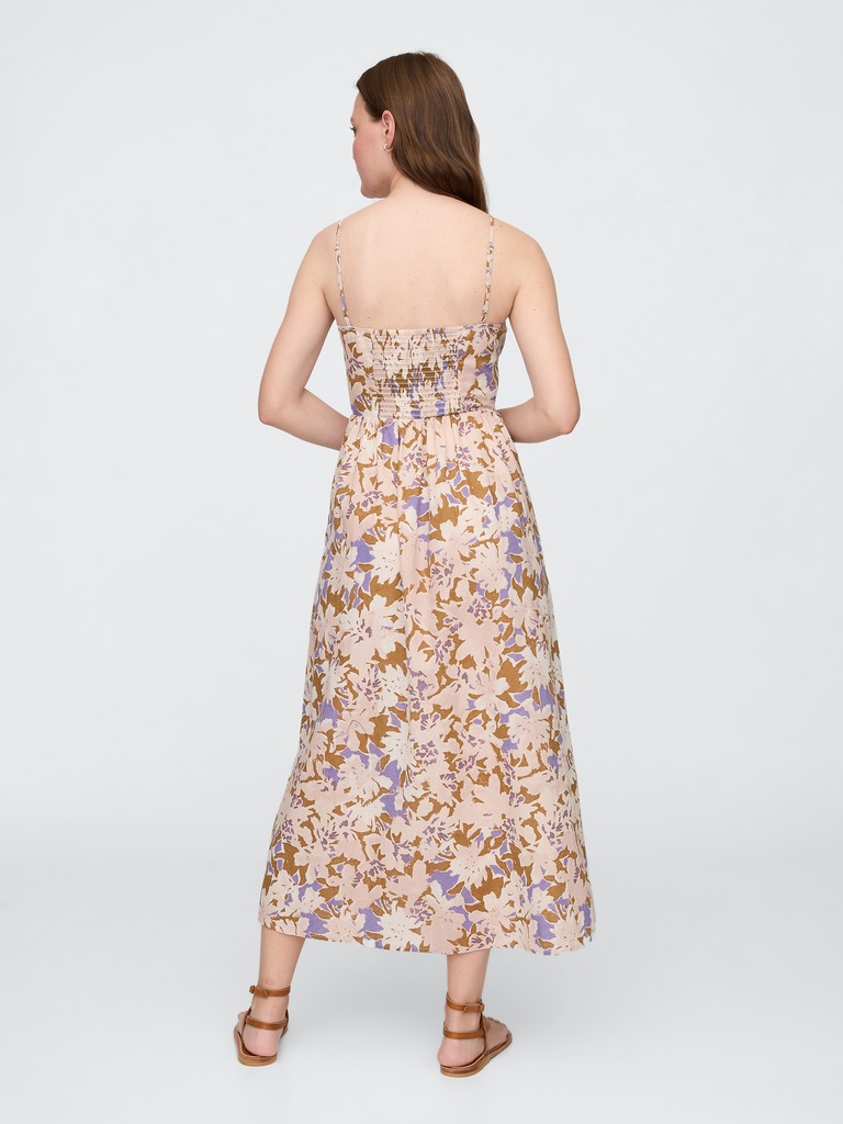 Linen-Blend Dip-Waist Midi Dress