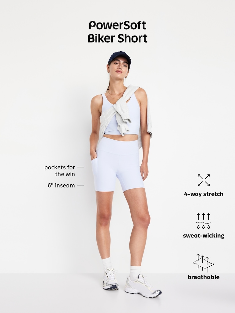 High-Waisted PowerSoft Pocket Biker Shorts -- 6-inch inseam