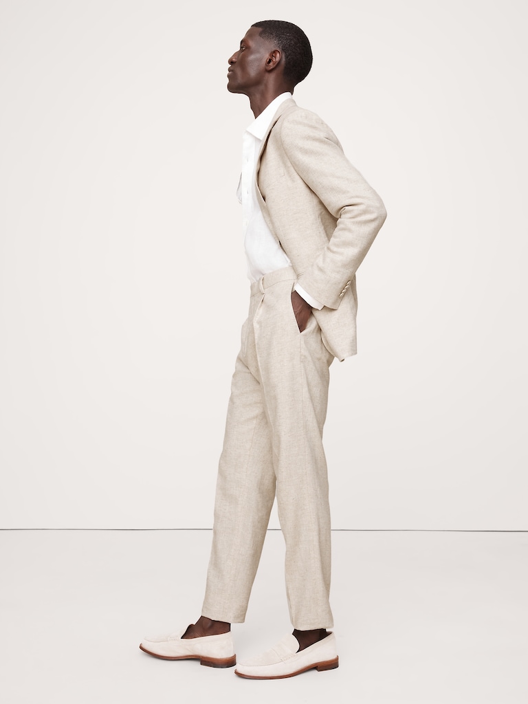 Herringbone Cotton-Linen Slim Suit Pant