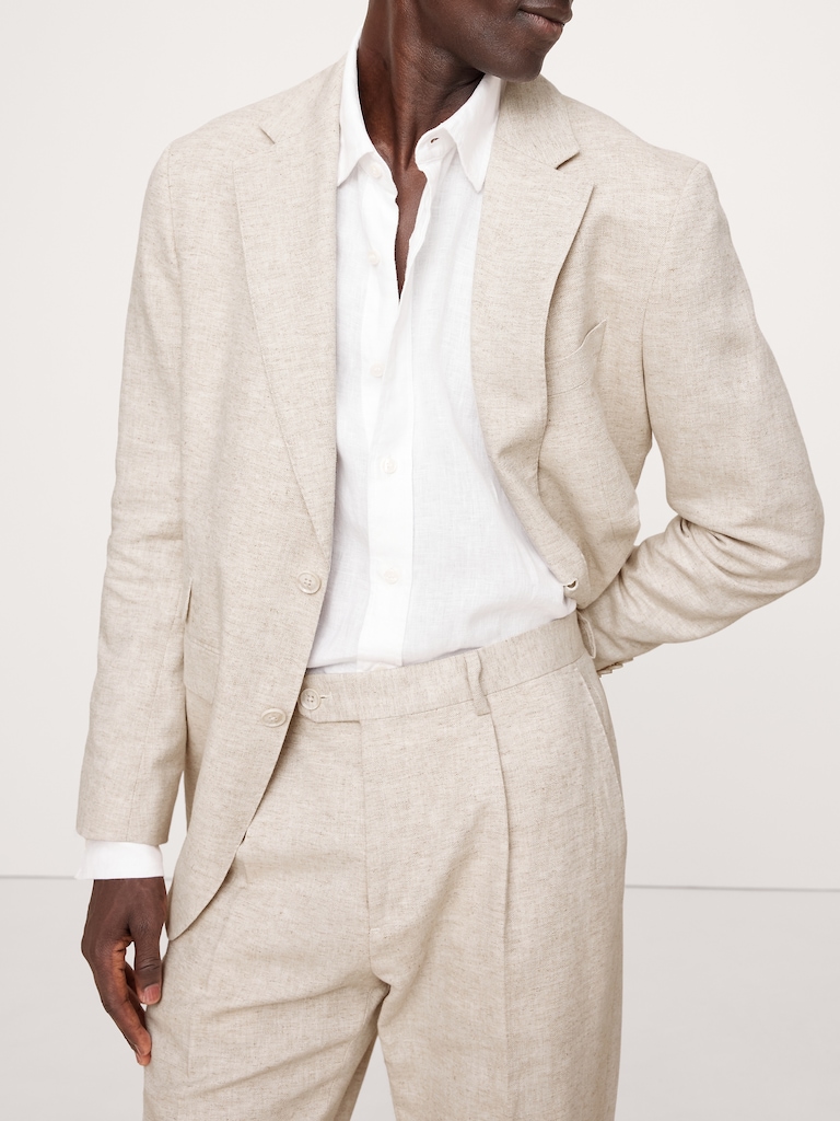 Herringbone Cotton-Linen Slim Suit Pant