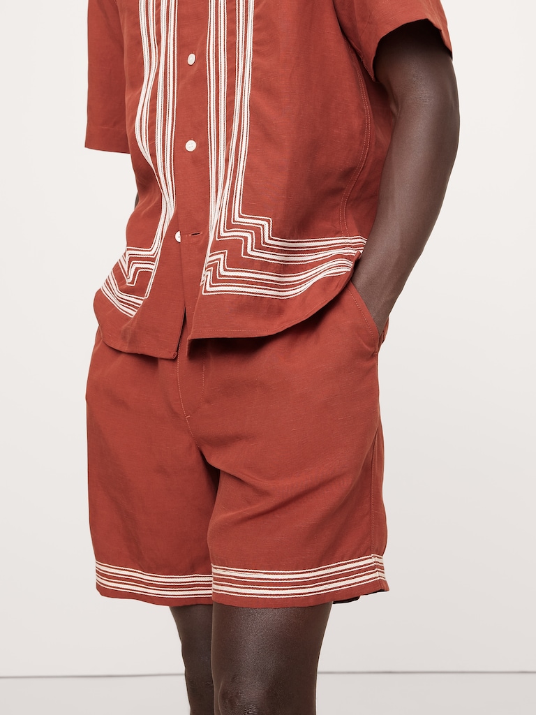 Embroidered Tencel™-Linen Pull-On Short