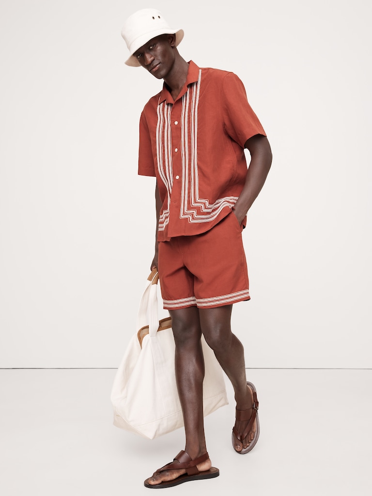 Embroidered Tencel™-Linen Pull-On Short