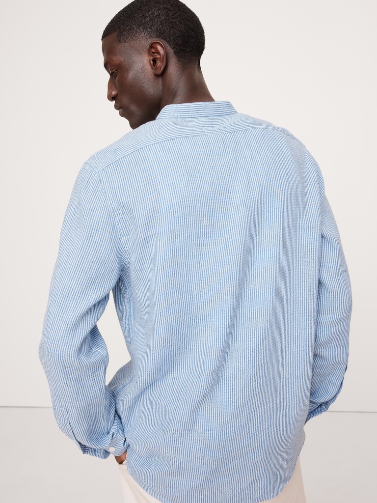 Standard-Fit Linen-Cotton Banded-Collar Shirt