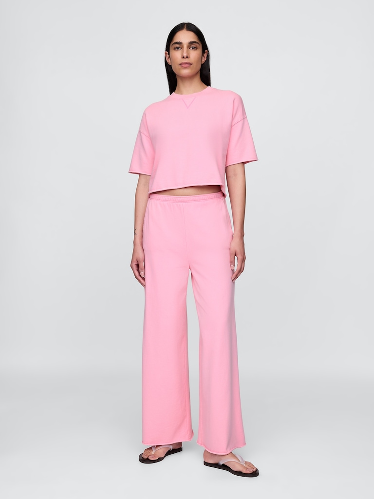 French Terry Rolled-Hem Crop Sweatshirt