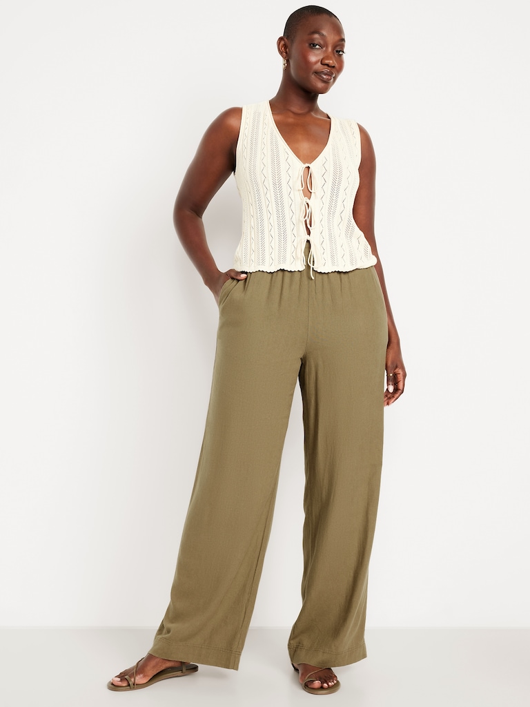 High-Waisted Linen-Blend Wide-Leg Pants