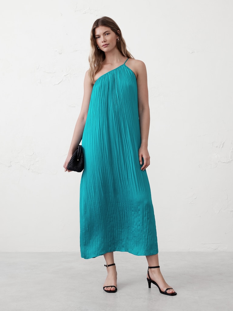 One-Shoulder Pleated Maxi Dress