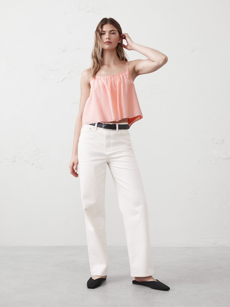 Seersucker Shirred-Neck Cami