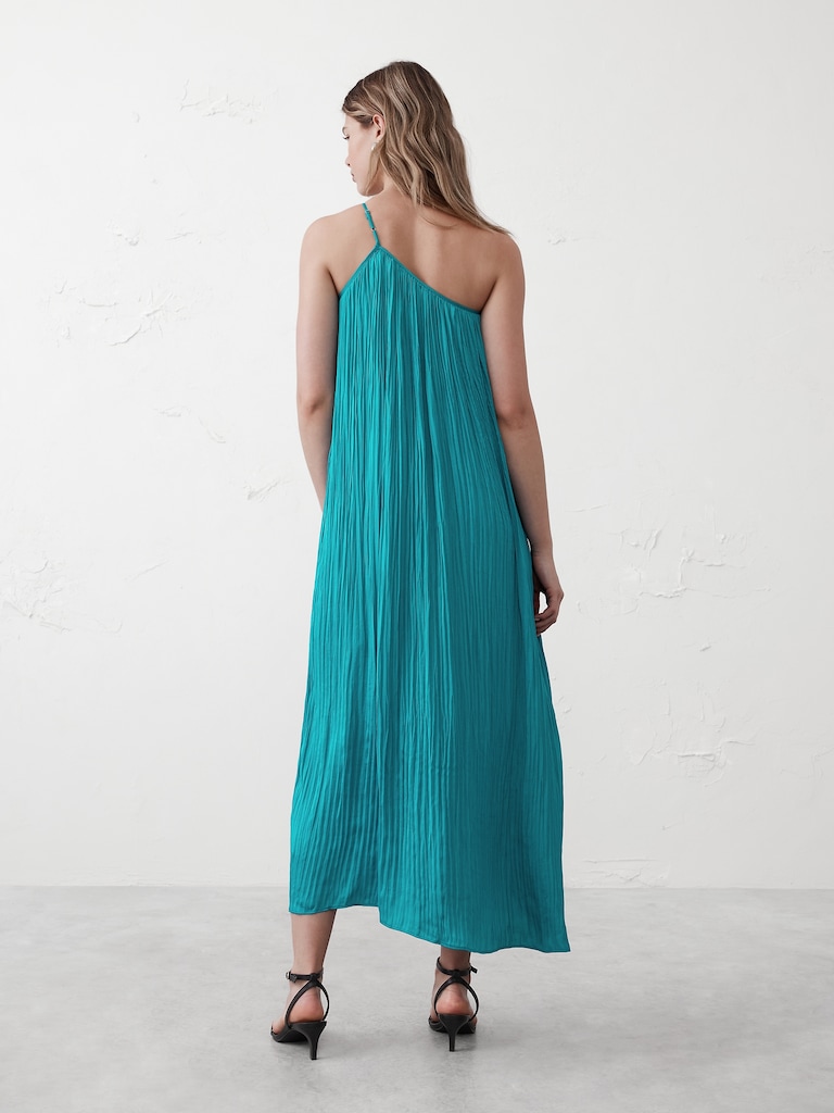 One-Shoulder Pleated Maxi Dress