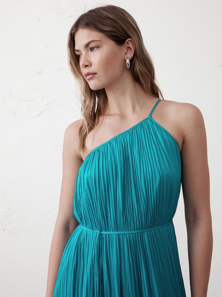 One-Shoulder Pleated Maxi Dress