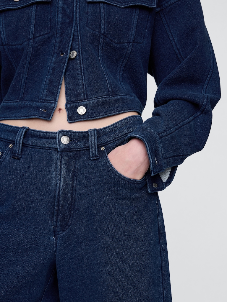 11" Mid Rise French Terry Denim Longline Shorts