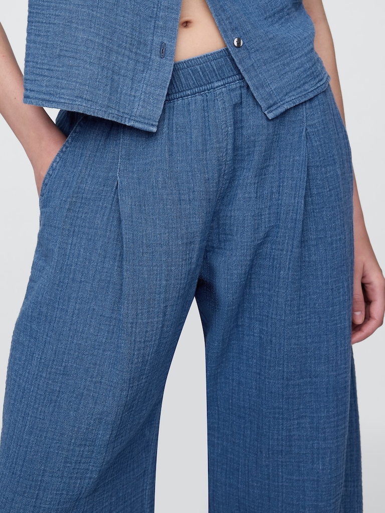 Cotton Gauze Denim Easy Barrel Pants