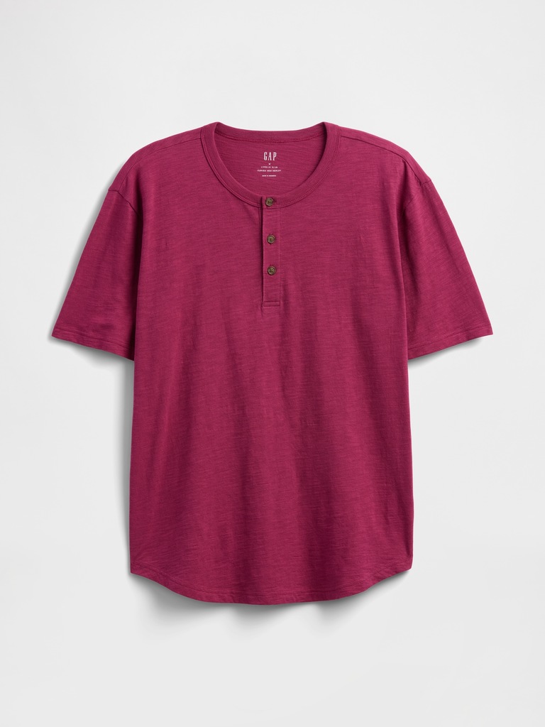 Lived-In Relaxed Curved Hem Henley T-Shirt