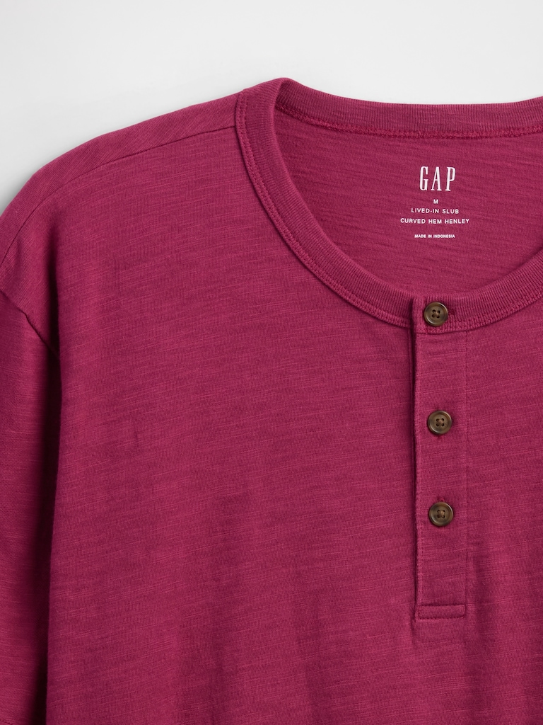 Lived-In Relaxed Curved Hem Henley T-Shirt