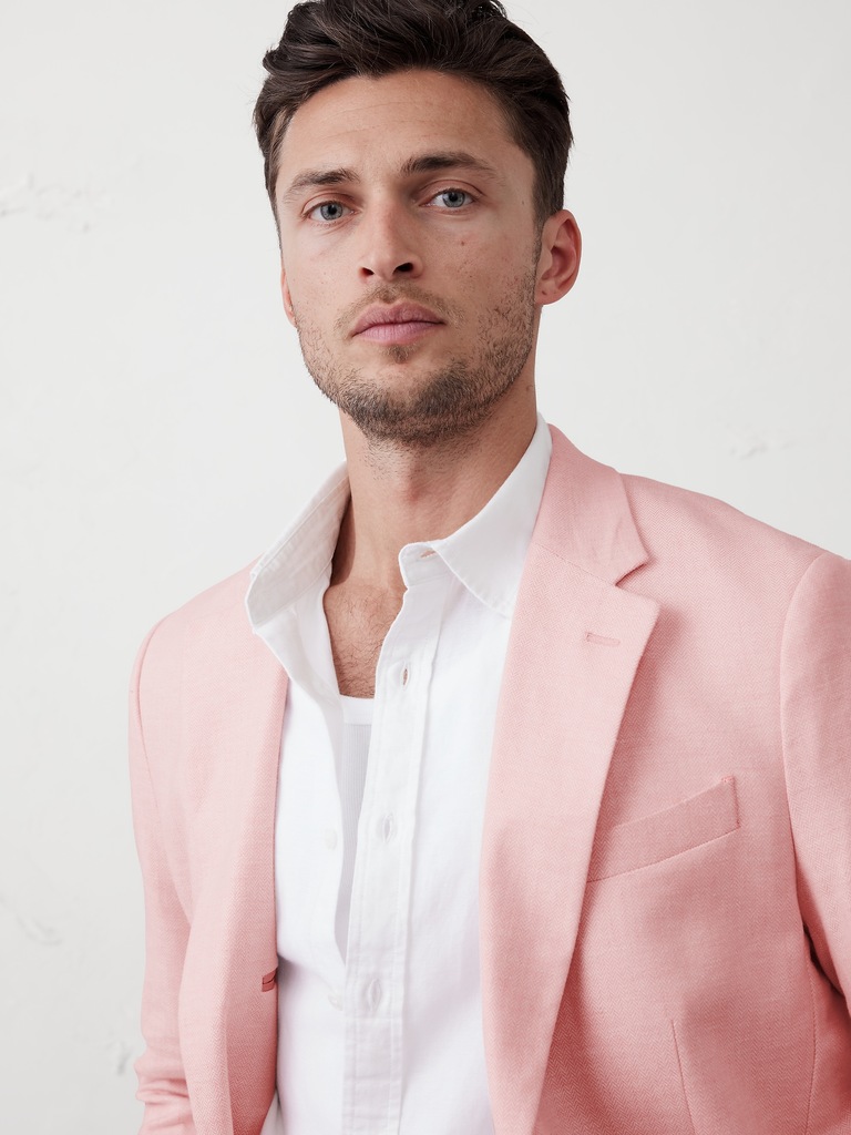 Linen-Blend Herringbone Suit Jacket