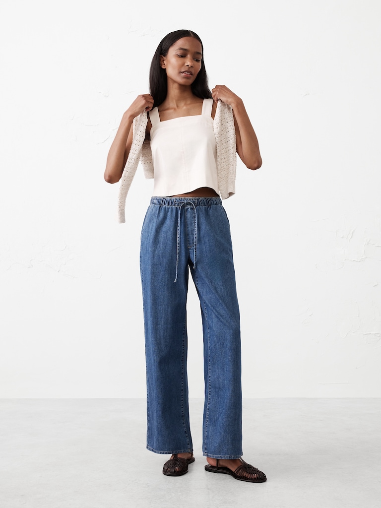 Wide-Leg Mid-Rise Summerweight Pull-On Jean