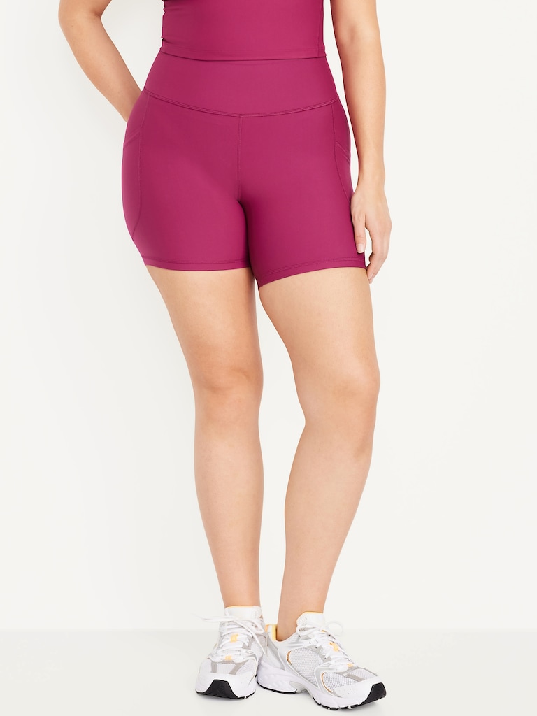 High-Waisted PowerSoft Pocket Biker Shorts -- 6-inch inseam