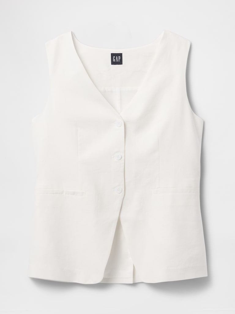Linen-Blend Longline Vest