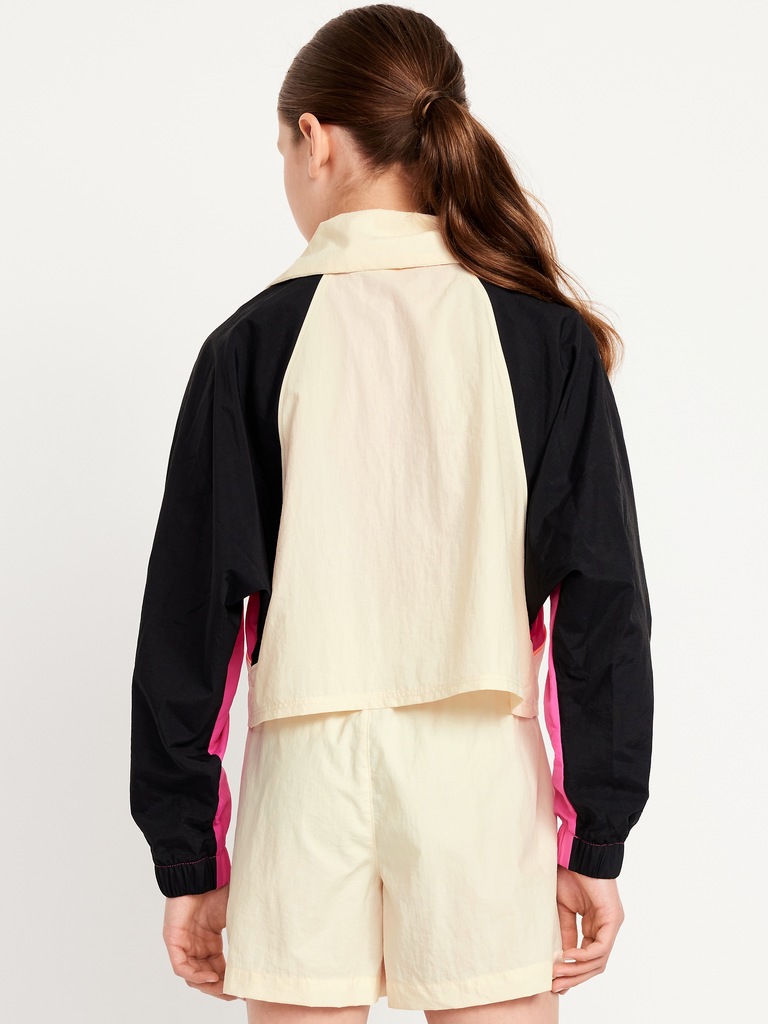 Oversized Cropped Color-Block Zip Jacket for Girls
