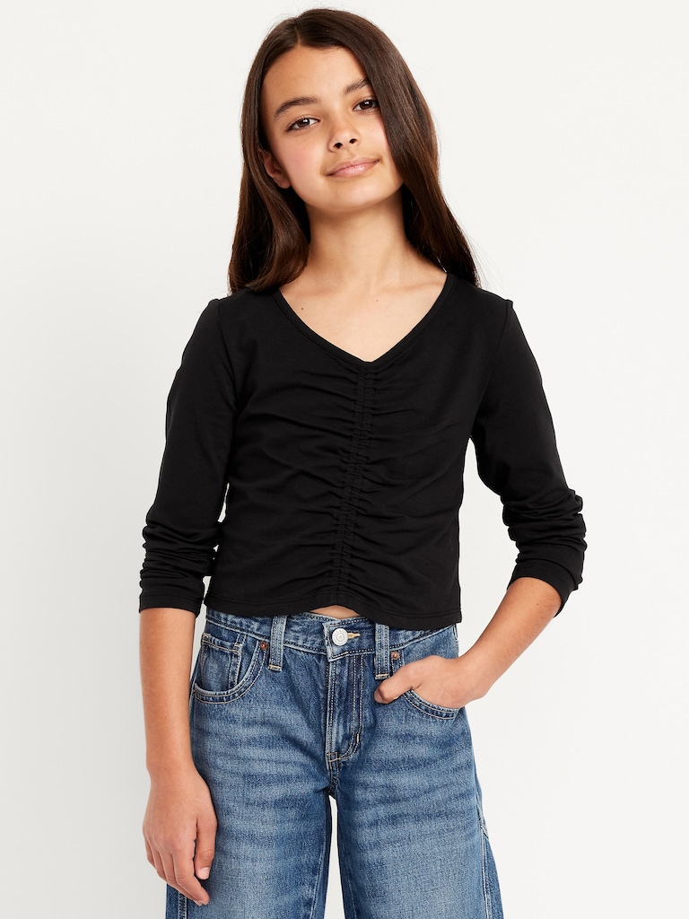 Fitted Long-Sleeve Ruched Top for Girls