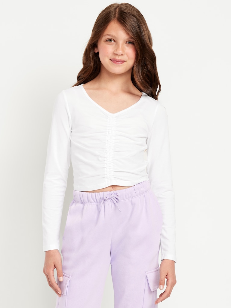 Fitted Long-Sleeve Ruched Top for Girls