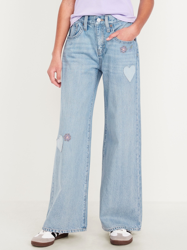 Super Baggy Wide-Leg Embroidered Jeans for Girls