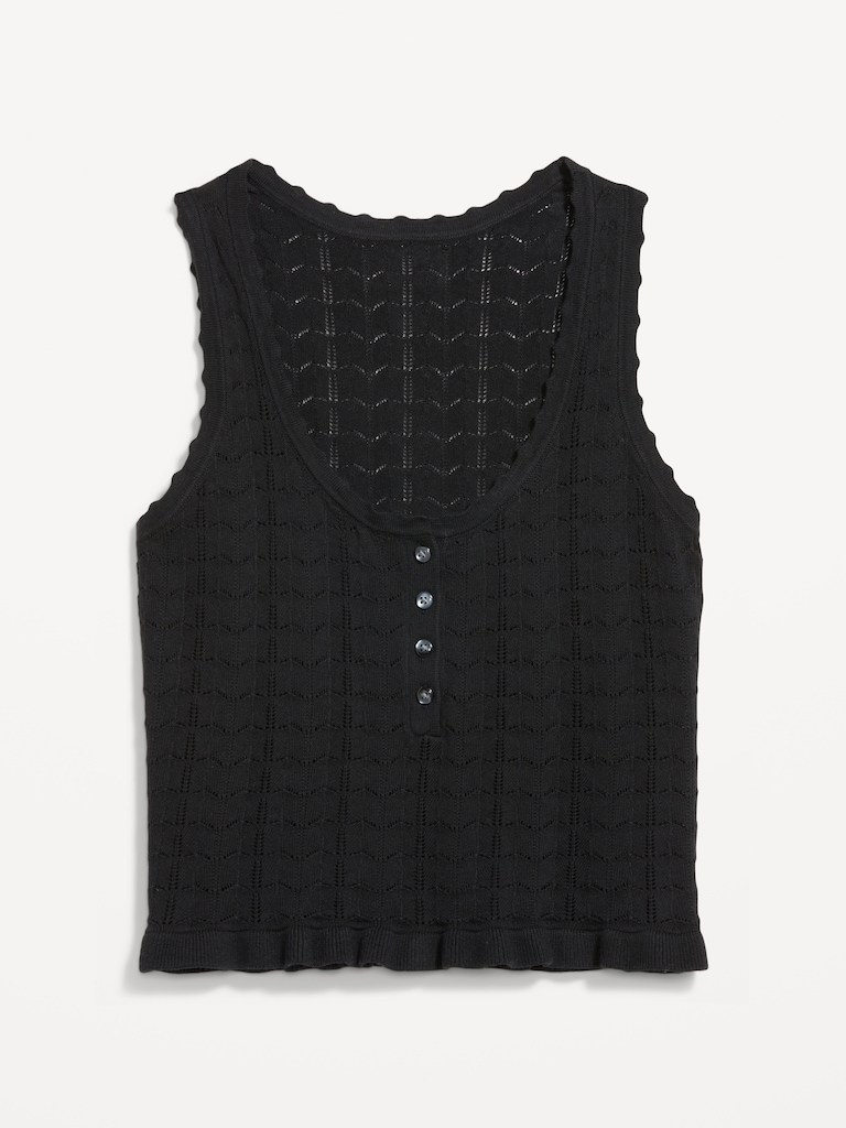 Sleeveless Pointelle Cropped Henley Top