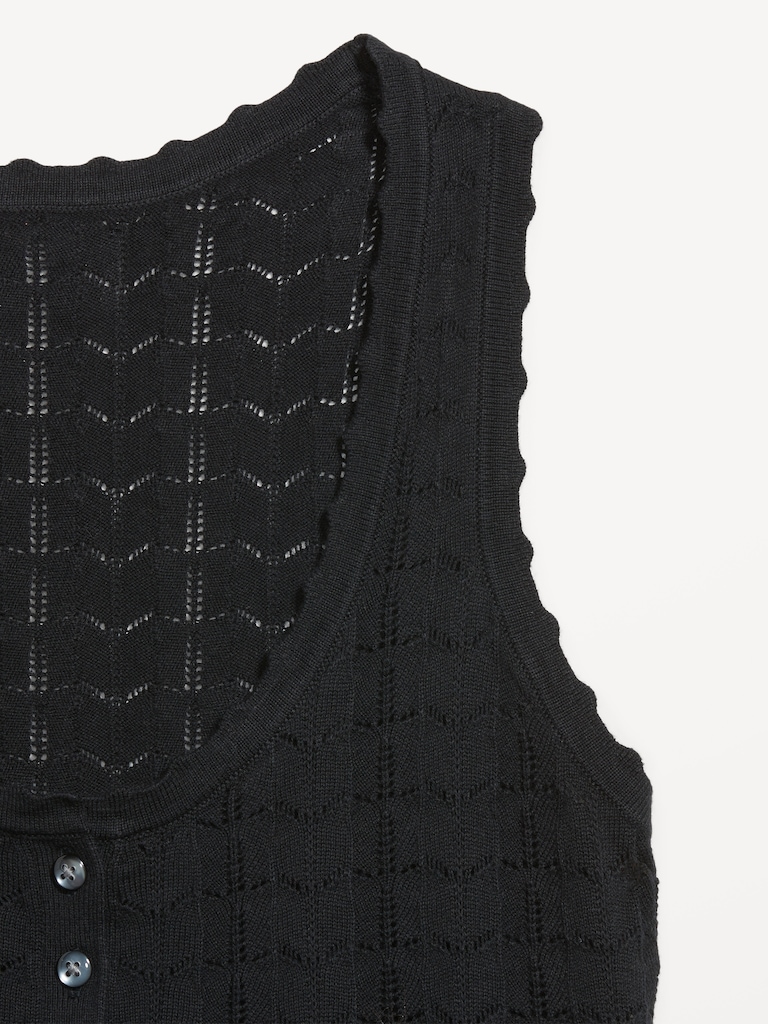 Sleeveless Pointelle Cropped Henley Top