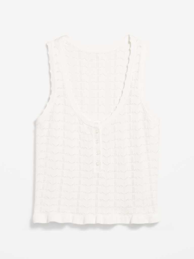 Sleeveless Pointelle Cropped Henley Top